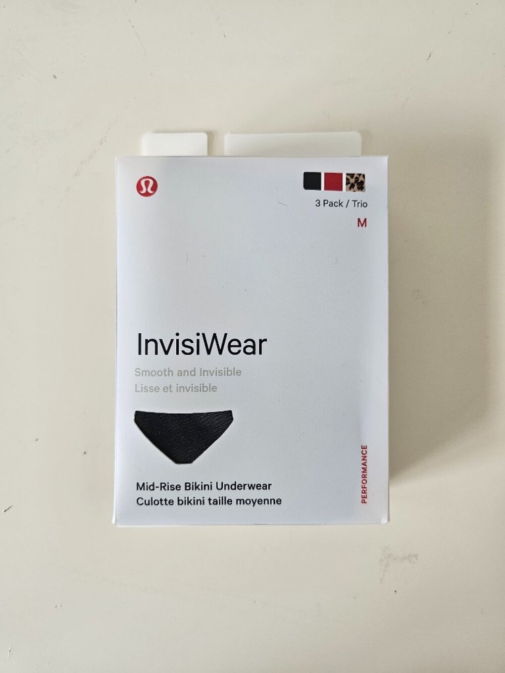NWT LULULEMON Black Red Leopard Smooth & Invisible InvisiWear MR Bikini 3 Pack M